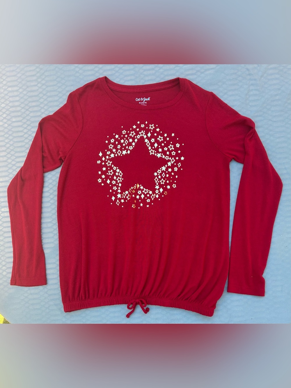 Cat & Jack Burgundy Long Sleeve Top with Metallic Gold Starburst